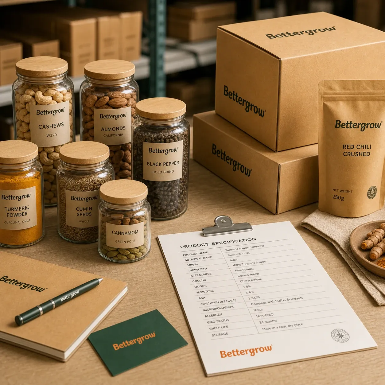 Bettergrow food ingredients, product specification and branded supply packaging