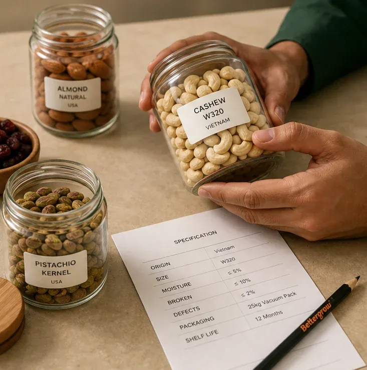 Food ingredients being evaluated against a product specification