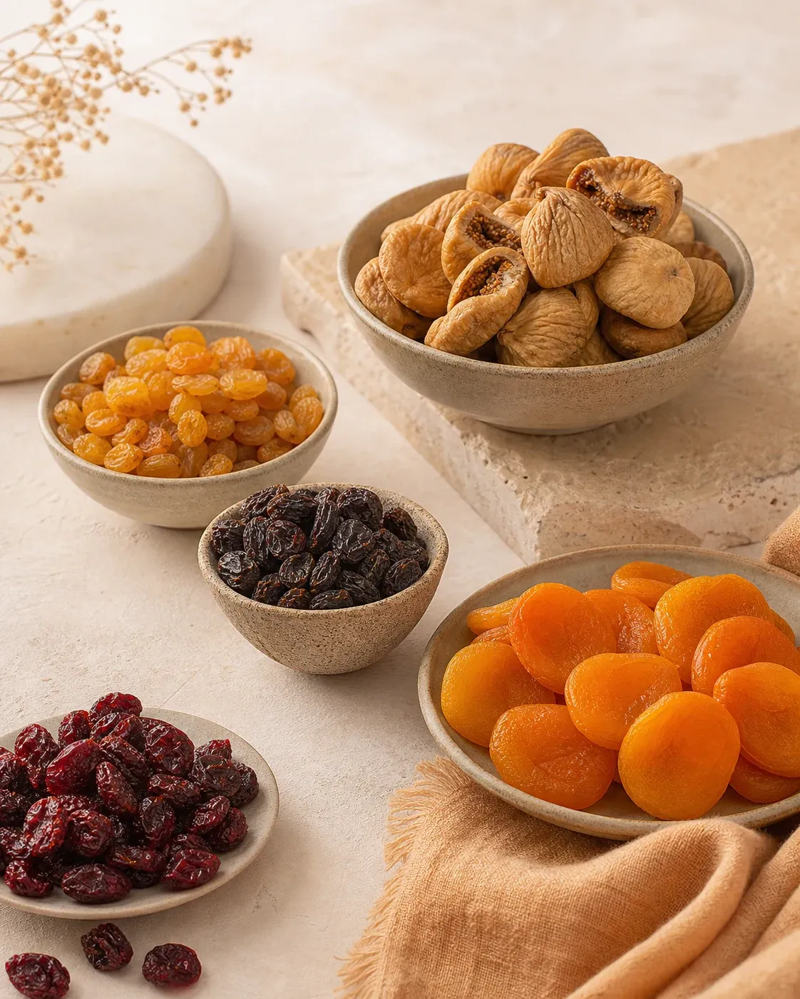 Assorted dried fruits arranged for wholesale supply
