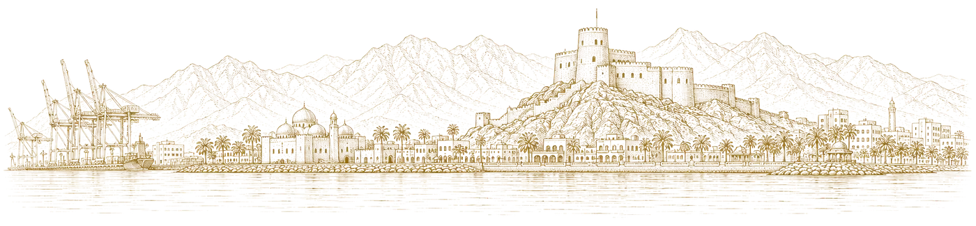 Fujairah skyline, engraved illustration