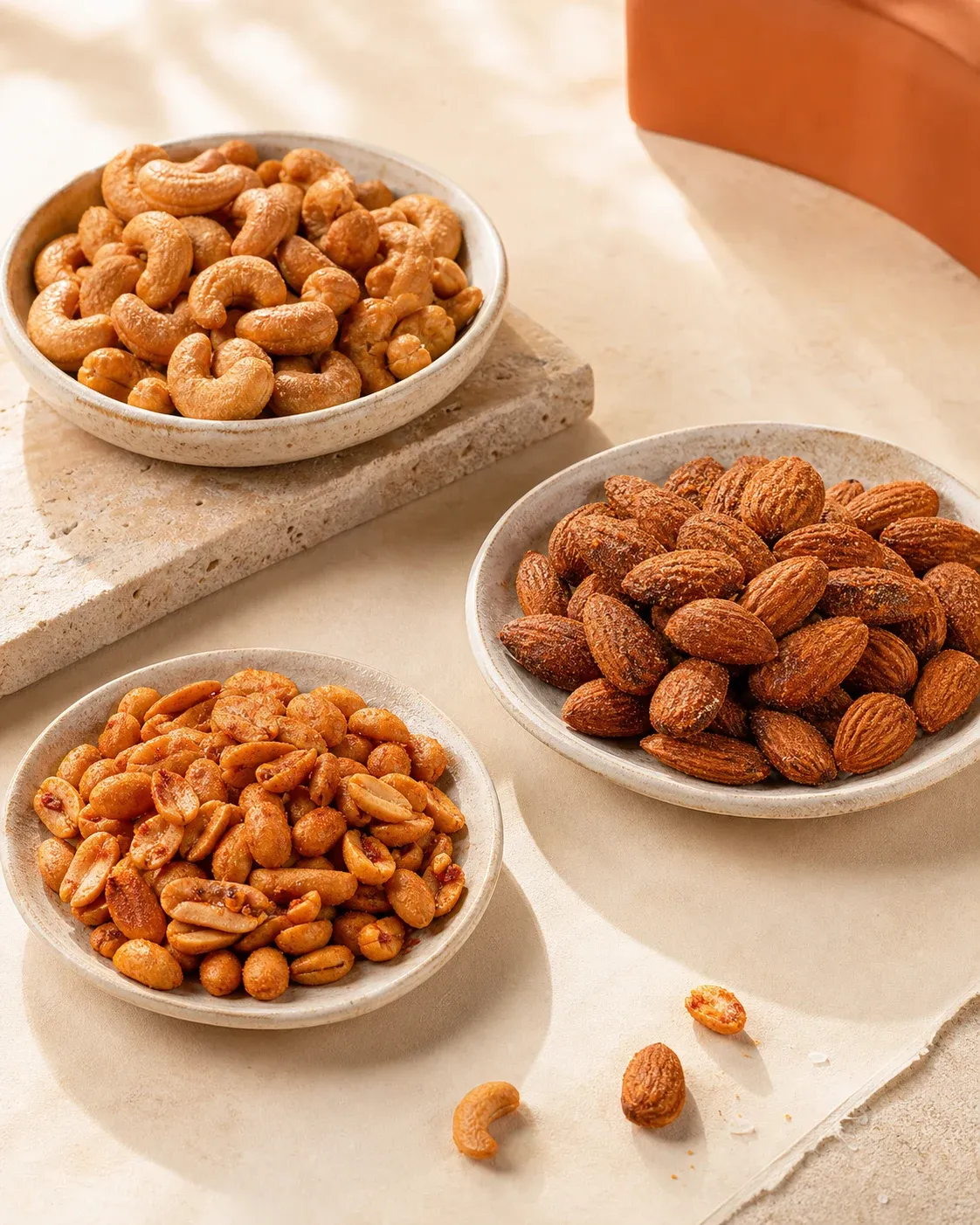 Roasted and flavoured nuts presented for retail and foodservice